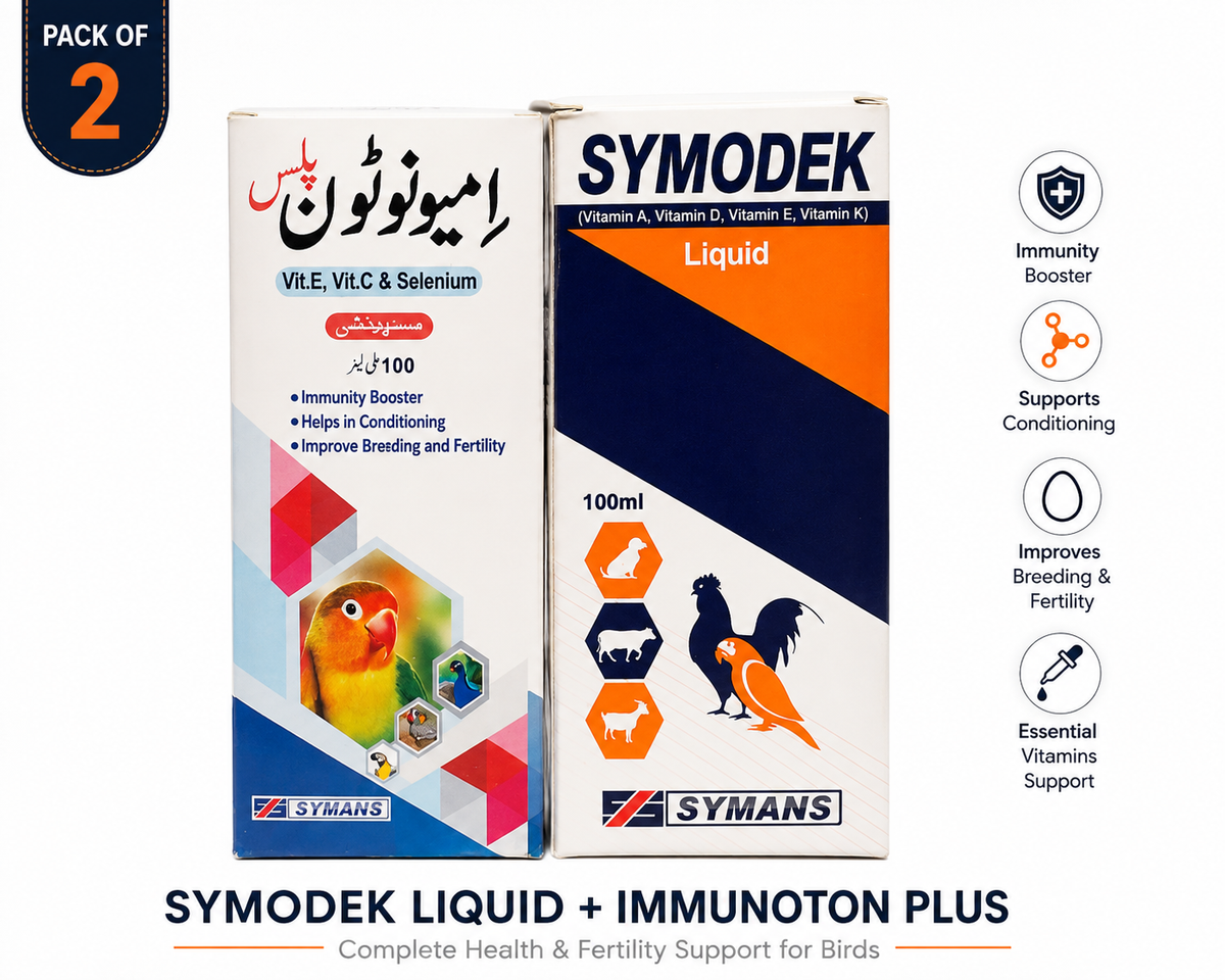 Symodek Liquid + Immunoton Plus 100ml – Bird Vitamins, Immunity & Breeding Support | Pack of 2